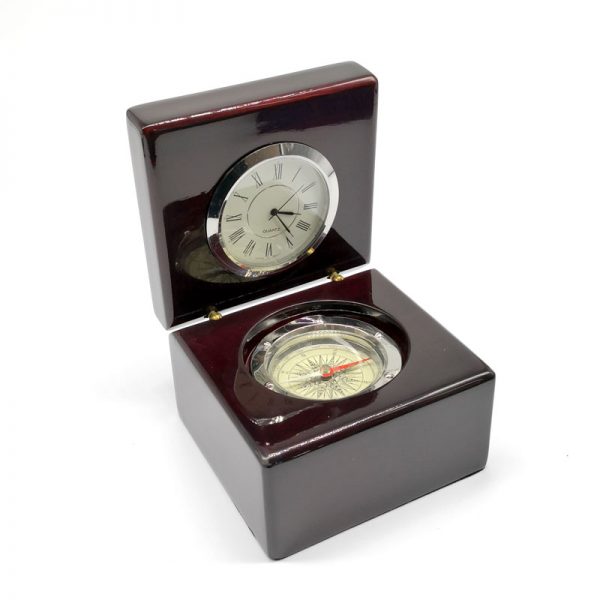 reloj brújula en caja de madera vitrificada - EmpresasCTM