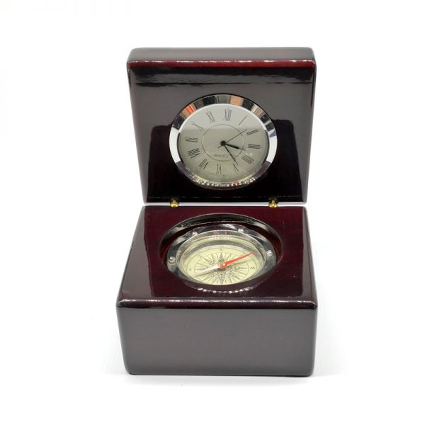 reloj brújula en caja de madera vitrificada - EmpresasCTM