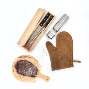 kit especial para parrilla guante-salero-pincho-cuchillo